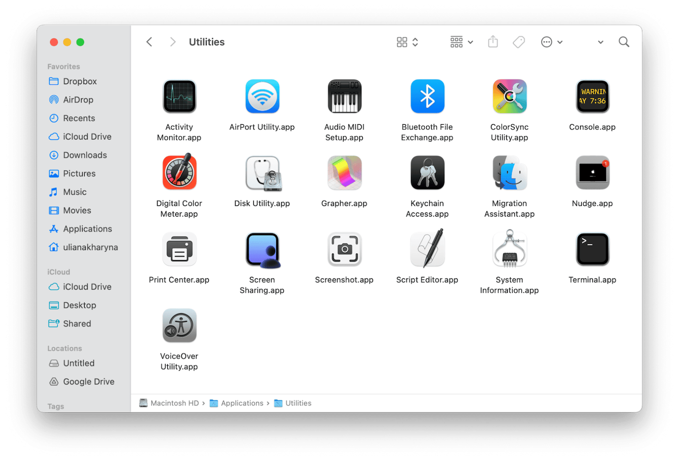 Utilities folder on a Mac